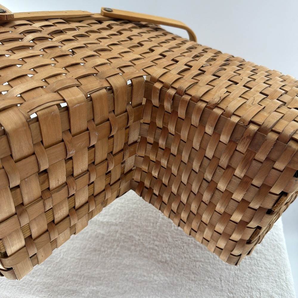 Wood Stair Step Basket Rustic Woven Cottage Farmhouse Storage Decorative - Picture 5 of 9
